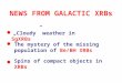 NEWS FROM GALACTIC XRBs „Cloudy” weather in SgXRBs The mystery of the missing population of Be/BH XRBs Spins of compact objects in XRBs