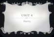 UNIT 4 Poetry. ELEMENTS OF POETRY ï¶ Poetry is divided into lines, or groups of words ï¶ Lines are organized into stanzas the first word of each line is