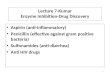Lecture 7-Kumar Enzyme Inhibition-Drug Discovery Aspirin (anti-inflammatory) Penicillin (effective against gram positive bacteria) Sulfonamides (anti-diarrhea)