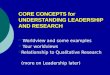 CORE CONCEPTS for UNDERSTANDING LEADERSHIP AND RESEARCH  Worldview and some examples  Your worldviews  Relationship to Qualitative Research (more on