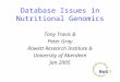 Database Issues in Nutritional Genomics Tony Travis & Peter Gray Rowett Research Institute & University of Aberdeen Jan 2005