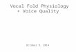 Vocal Fold Physiology + Voice Quality October 9, 2014
