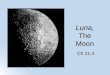 Luna, The Moon Ch 21.4. The Moon Except for the Sun, the Moon affects us more than any other celestial body…tides & eclipses. Except for the Sun, the