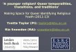 ‘A younger religion? Queer temporalities, transitions, and traditions’ Making Space for Queer Identifying Religious Youth (2011-13) Yvette Taylor (PI):