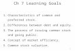 Ch 7 Learning Goals 1.Characteristics of common and preferred stock. 2.Differences between debt and equity. 3.The process of issuing common stock and going