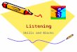 ListeningListening Skills and Blocks. Listening Skills Stop Talking and Listen Help the other person feel free to speak—look like you are interested in