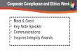 Corporate Compliance and Ethics Week Meet & Greet Key Note Speaker Communications Inspires Integrity Awards