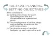 1 TACTICAL PLANNING. SETTING OBJECTIVES This consists of: a). Setting objectives for each operating unit and the achievement of operational goals b)The