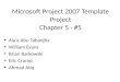 Microsoft Project 2007 Template Project Chapter 5 - #5 Ala’a Abu Tabanjha William Evans Brian Barkowski Eric Crump Ahmad Atiq