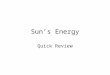 Sun’s Energy Quick Review. Radiation that bounces off a surface is 1. reflected energy 2. transmitted energy 3. emitted energy 4. absorbed energy
