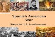 Spanish American War Steps to U.S. Involvement. American interest in Cuba Geographic Location (90 mi. south of FL) –Panama Canal a possibility –Spanish