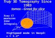 Truly 3D Tomography Since 1983 tomos - Greek for slice  Xray CT measures line integrals HighSpeed mode in Warp3:  = 1.2°