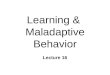 Learning & Maladaptive Behavior Lecture 16. Maladaptive Behavior n Detrimental to well-being/survival n How is it acquired? l Normal learning mechanisms