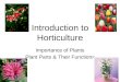 Introduction to Horticulture Importance of Plants Plant Parts & Their Functions
