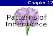 Chapter 12 Patterns of Inheritance. 2 Chapter 12Genetics Field founded by Gregor Mendel Worked with sweet pea Knew nothing of cells, chromosomes, etc.;