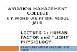 LECTURE 1: HUMAN FACTOR and FLIGHT PHYSIOLOGY AVIATION HUMAN FACTOR: AHF 2203 AVIATION MANAGEMENT COLLEGE SIR MOHD ‘ARIFF BIN ABDUL JALIL
