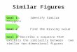 Similar Figures Goal 1 Identify Similar Polygons Goal 2 Find the missing value Goal 3Describe a sequence that exhibits the similarity between two similar