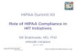 HIPAA Summit XII Role of HIPAA Compliance in HIT Initiatives Bill Braithwaite, MD, PhD eHealth Initiative April 11, 2006