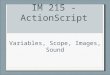 Variables, Scope, Images, Sound IM 215 - ActionScript