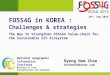 Byong Nam Choe bnchoe55@naver.com 16 th, Sep 2015 FOSS4G in KOREA : Challenges & strategies The Way to Strengthen FOSS4G Value-chain for the Sustainable