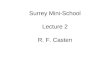 Surrey Mini-School Lecture 2 R. F. Casten. Outline Introduction, survey of data – what nuclei do Independent particle model and residual interactions