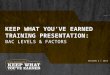 KEEP WHAT YOU’VE EARNED TRAINING PRESENTATION: BAC LEVELS & FACTORS SESSION 2 │ 2013