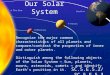 Our Solar System SC.5.E.5.2/SC.5.E.5.3 Recognize the major common characteristics of all planets and compare/contrast the properties of inner and outer