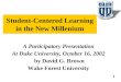 Student-Centered Learning in the New Millenium A Participatory Presentation At Duke University, October 16, 2002 by David G. Brown Wake Forest University