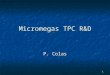 1 Micromegas TPC R&D P. Colas. 2 R&D in progress and to be planned for R&D in progress and to be planned for Present collaborations NIKHEF, CERN workshop,