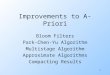 1 Improvements to A-Priori Bloom Filters Park-Chen-Yu Algorithm Multistage Algorithm Approximate Algorithms Compacting Results
