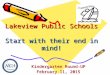 Lakeview Public Schools Start with their end in mind! Kindergarten Round-UP February 11, 2015