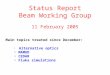 Status Report Beam Working Group 11 February 2005 Alternative optics MAMUD CEDAR Fluka simulations Main topics treated since December: