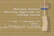 Multiple Pattern Matching Algorithms on Collage System T. Kida, T. Matsumoto, M. Takeda, A. Shinohara, and S. Arikawa Department of Informatics, Kyushu