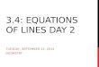 3.4: EQUATIONS OF LINES DAY 2 TUESDAY, SEPTEMBER 22, 2015 GEOMETRY