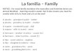 La familia – Family NOTICE: For most family members the masculine and feminine forms are almost identical – learning vocab is easier, but it also means