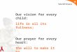 Our vision for every child: life in all its fullness; Our prayer for every heart: