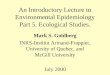An Introductory Lecture to Environmental Epidemiology Part 5. Ecological Studies