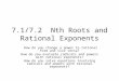 7.1/7.2  Nth Roots and Rational Exponents