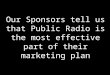 Our Sponsors tell us that Public Radio is the most effective part of their marketing plan