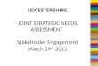 LEICESTERSHIRE JOINT STRATEGIC NEEDS ASSESSMENT  Stakeholder Engagement March 29 th  2012