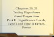 Chapters 20, 21 Testing Hypotheses about Proportions