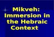 Mikveh:  Immersion in the Hebraic Context