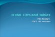 HTML Lists and Tables