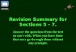 Revision Summary for Sections 5 - 7