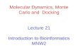 Molecular Dynamics, Monte Carlo and  Docking Lecture 21 Introduction to Bioinformatics MNW2