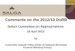 Comments on the 2012/13 DoRB Select Committee on Appropriations  16 April 2012  By