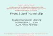 Puget Sound Partnership Leadership Council Meeting November 9-10, 2007 2020 Action Agenda
