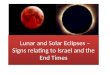 Lunar and Solar Eclipses –  Signs relating to Israel and the End Times
