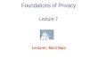 Foundations of Privacy Lecture 7