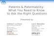 Patents & Patentability:  What You Need to Know  to Ask the Right Questions